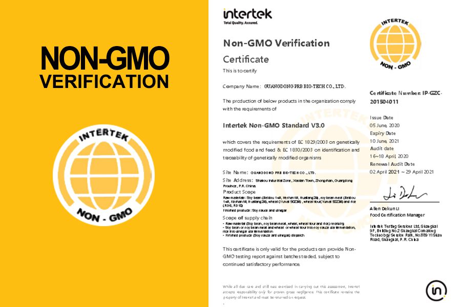 Non-GMO certificate